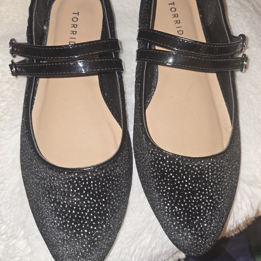 Torrid Black Loafers with Double Strap and Sparkle Accents